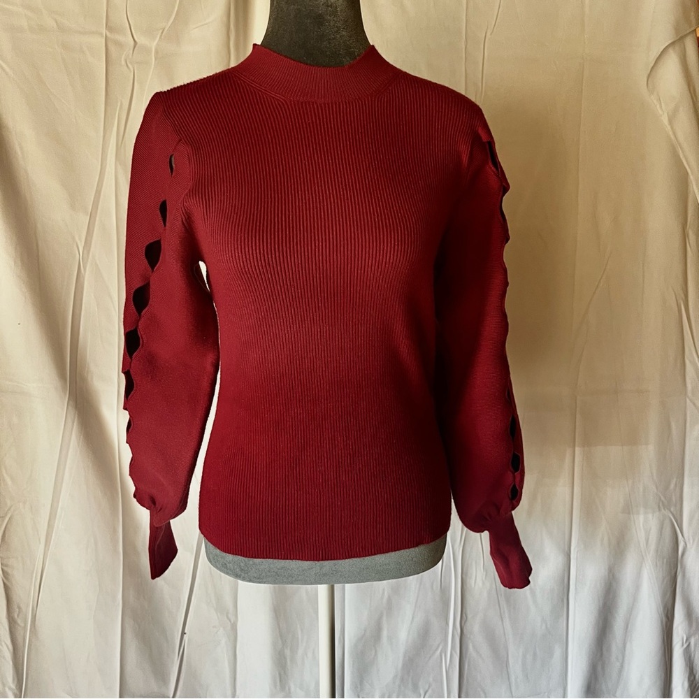 Love Token Red Sweater With Cutouts On Sleeves